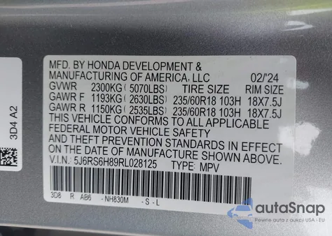 2024 Honda Cr-V Hybrid Sport-L from USA, damaged, VIN 5J6RS6H89RL028125
